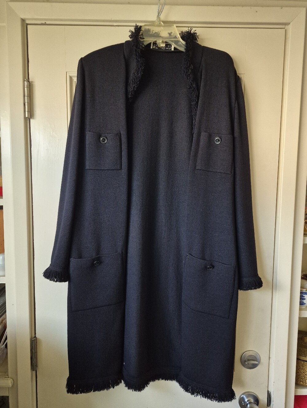St. John Marie Gray Fringe Santana Knit Coat 14